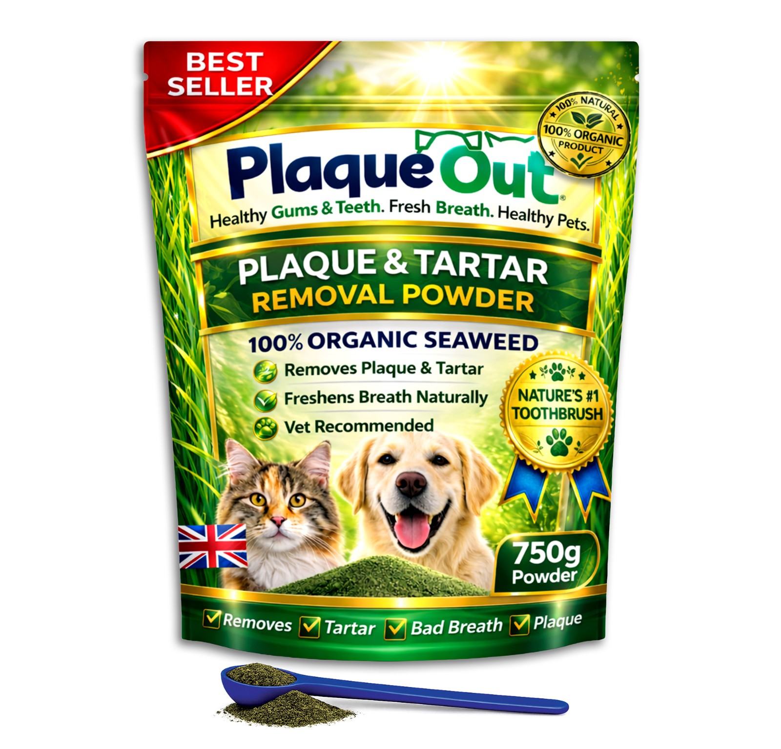 PLAQUE OUT 750g Dogs and Cats Pouch Plaque Off Dogs Bad Breath Tartar Removal