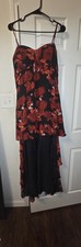 Fashion Nova Plus Size 1X Red Black Floral Chiffon Hi-Low Maxi Dress Sleeveless