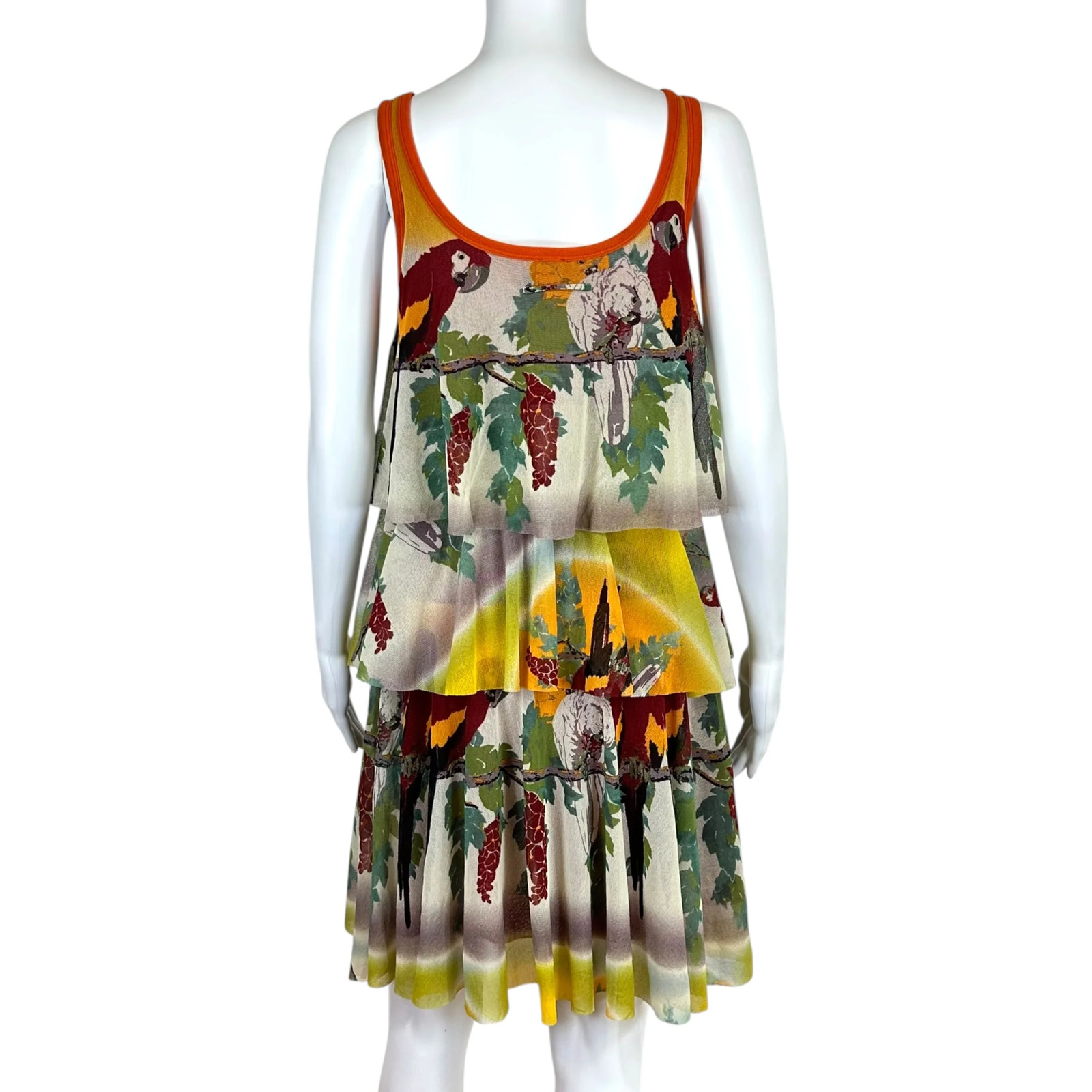 Jean Paul Gaultier Soleil Tropical Parrot Print Tiered Mesh Mini Dress image 4