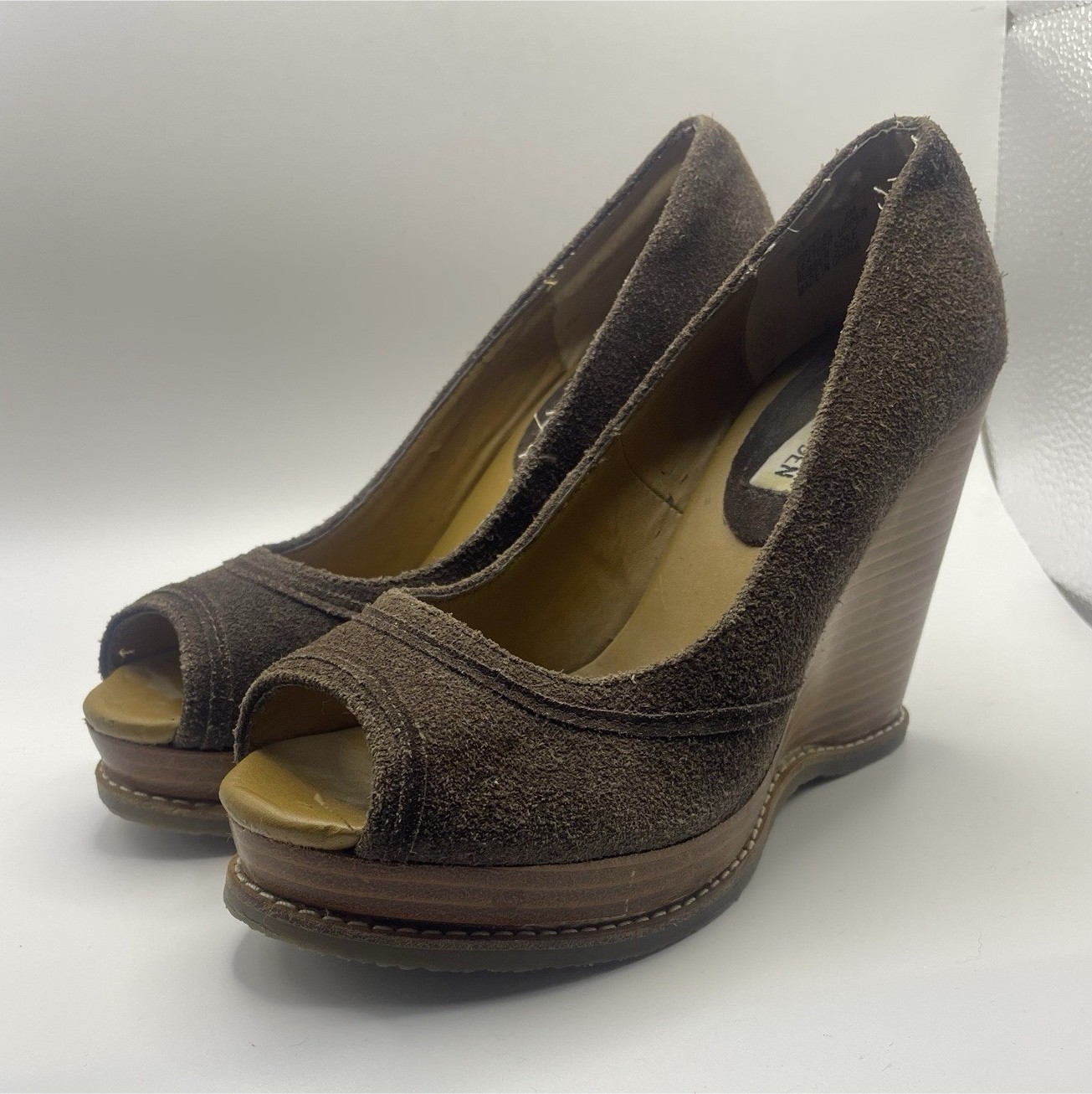 Steve Madden Leather Peep Toe Wedge Brown Women's Shoes Size 6