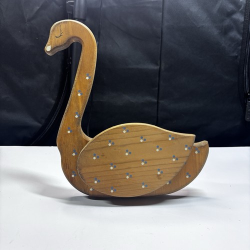 Sawn Wood Wall Pocket Polka Dot Swan 10x8.5 Cottage Grandma Country Core Vtg