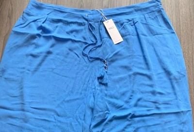 M&S Ladies Beachwear Wide Legs Crinkle pull on Trousers azure blue Size 20 BNWT