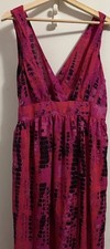 Ellen Weaver Dark Pink Maxi Dress Deep V Twist Neckline Chiffon Summer Empire-L