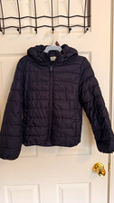 H&M Kids Navy Hooded Puffer Jacket Full Zip Long Sleeve Size 8-9 Years