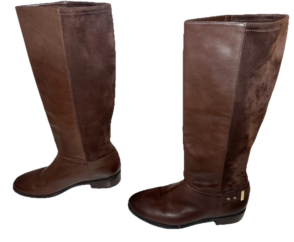 Botas de montar Cole Haan para mujer de cuero marrón chocolate gamuza elásticas 8 Foto 2 de 4