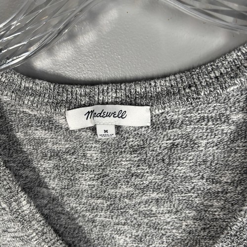 Madewell Sweater Women's Medium Heather Gray Knit V-Neck Boxy Short Sleeve - Picture 4 of 7