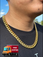 12mm 18K Gold Plated Cuban Link Chain   22  Stainless Steel Necklace