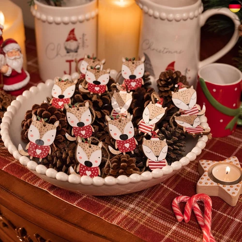 Valery Madelyn Holz Weihnachten Anhänger 24tlg 6cm Baum Weihnachtsdeko mit 2 - Bild 3 von 6