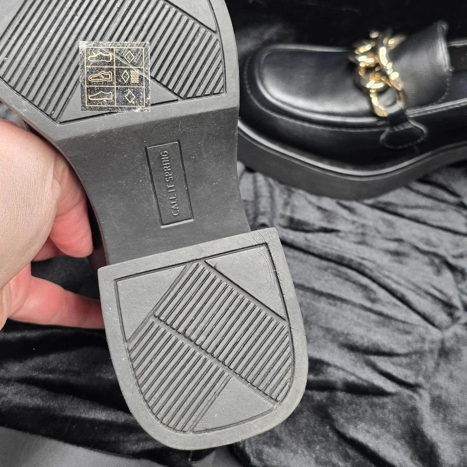 Call It Spring Black Chunky Platform Loafers Gold Chain Detail Women Size 7.5 - Image 4 of 4