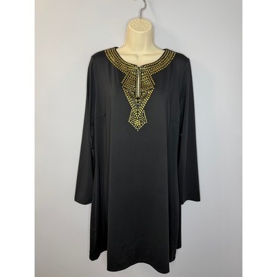 Cabana Life Black/Gold Metallic Keyhole Mini Dress Jersey Stretch Women's XL 