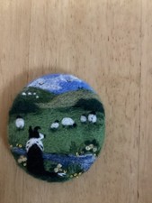 NEEDLE FELT BROOCH SHEEPDOG RESTING  BY STREAM