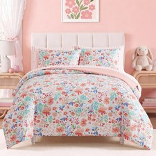 Twin XL Comforter Set for Girls Pink Floral Garden 5 Pieces Bed in a Bag
