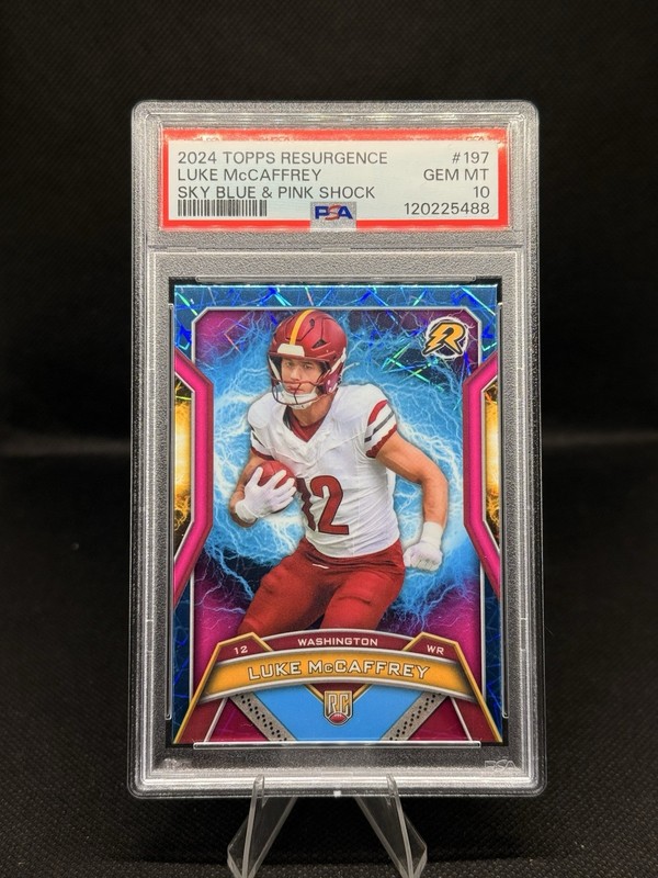 2024 Topps Resurgence - Luke McCaffrey #197 Sky Blue & Pink Shock (RC) PSA10