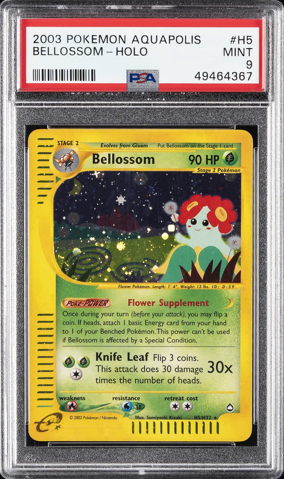 2003 POKEMON AQUAPOLIS #H5 BELLOSSOM-HOLO PSA 9