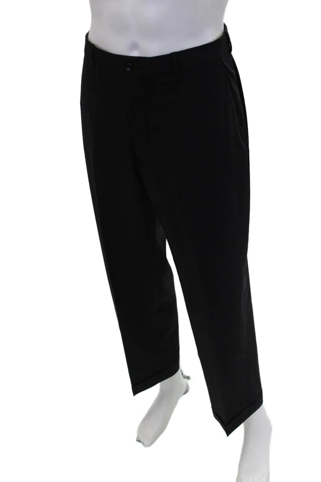 Pantalones de vestir Armani Collezioni para hombre puños arrugados pierna recta negros lana talla 3 Foto 2 de 4