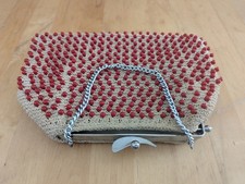 1960s vintage crochet red beaded purse, single compartment.