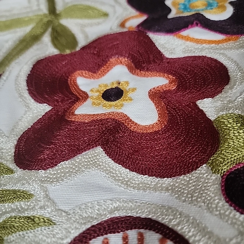 Pier 1 Pillow Cover Floral Embroidered Applique Textured Square 18"x18"  - Image 4 of 4