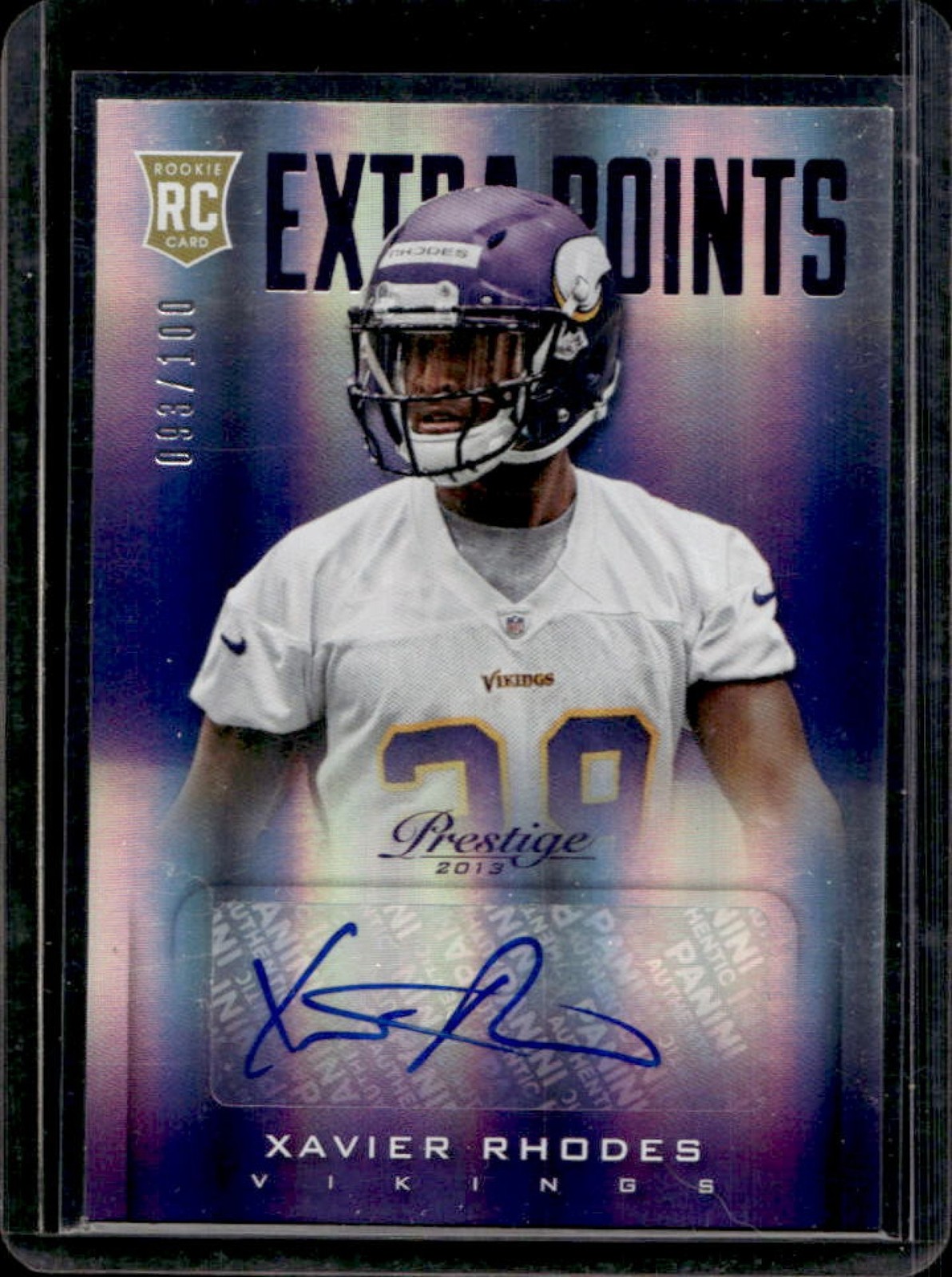 Xavier Rhodes Panini Prestige #298 Autograph-Extra Points Purple