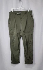REI Co Op Convertible Hiking Pants Womens 14 Green Relaxed Fit Zip Off Cargo