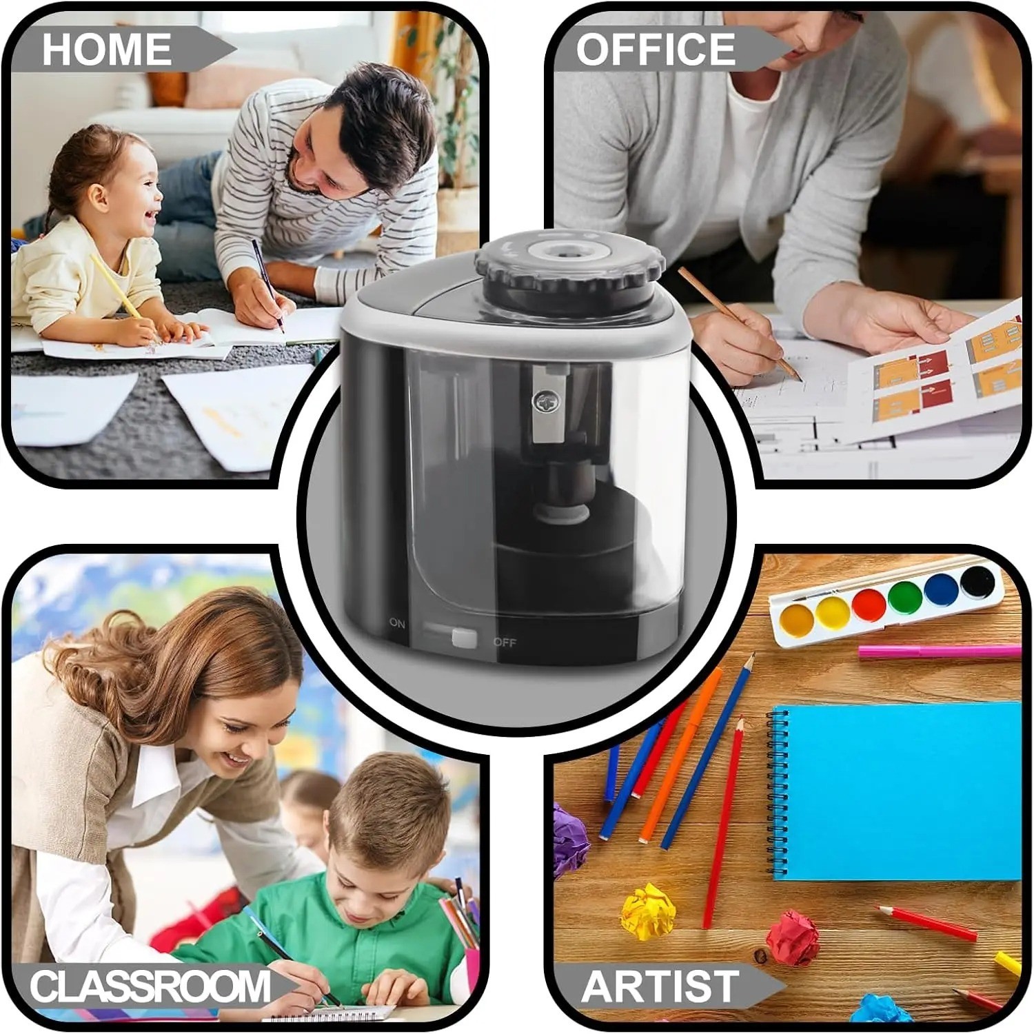 Automatic Electric Pencil Sharpener Helical Blade Fast Sharpen Home Office New