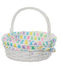 White Wicker Easter Basket With Pastel Bunny Liner. Nwt 
