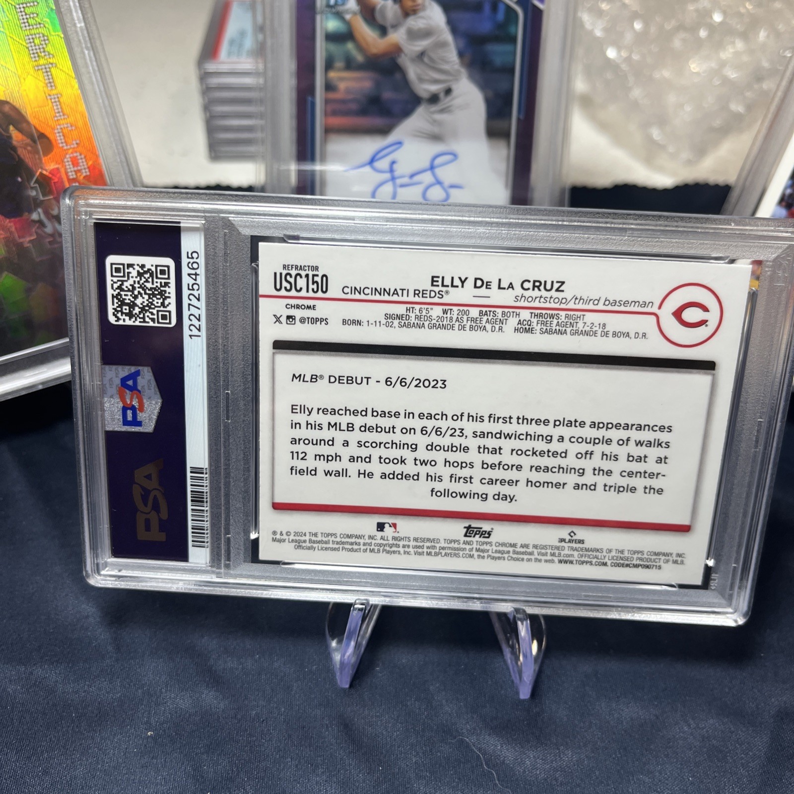 2024 Topps Chrome Elly de La Cruz  Refractor (RC) PSA 8 view 2