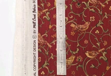 Mill Creek Cotton Upholstery Fabric 56" Maroon Floral w Birds Teflon By the Yard