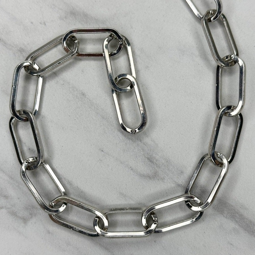 Silver Rectangle Bold Chunky Open Metal Link Chain Belt Chunky Rectangular Link Silver Tone Metal Chain Belt One  main image 3
