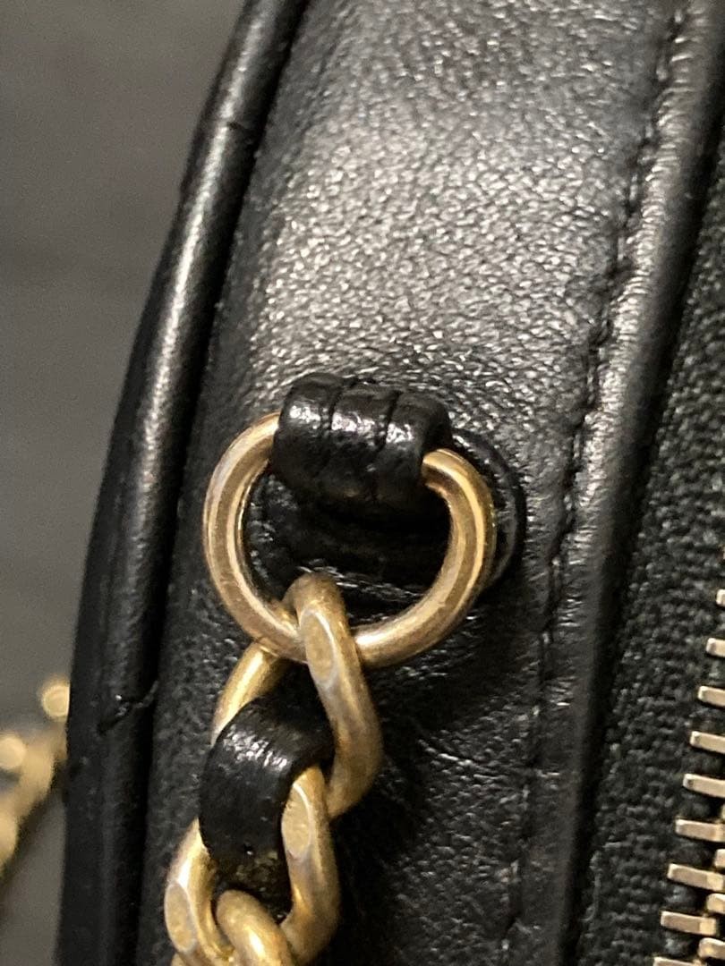 CHANEL Round Shoulder Bag Black Quilted Lambskin Leather Gold Chain CC Logo Auth image 9