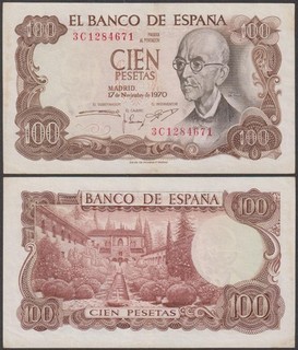Spain 100 Pesetas 1970 VF P 152