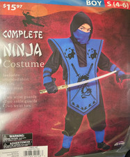 Boys Size Small 4-6 Fun World Complete Ninja Halloween Costume 7-Piece Blue