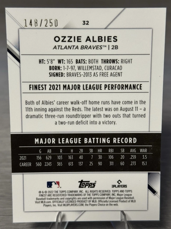 🔥⚾️OZZIE ALBIES 2022 Topps Finest Aqua Vapor Refractor /250 #ATLANTA BRAVES⚾️🔥 - Image 2 of 2