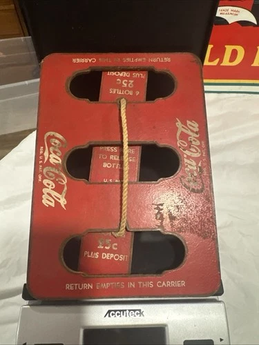 Coke Collectible 1940'S COCA COLA 6 PACK BOTTLE CARRIER 6 Bottles 25c Vintage