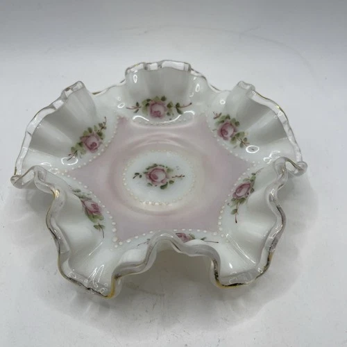 Vintage Fenton Charleton Hand Painted Roses Bon Bon Dish