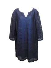 Chico's Size 3 XL Navy Blue Lace Sheath Dress V Neck Sheer 3/4 Sleeves