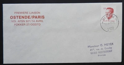 Enveloppe Premier Vol : Ostende - Paris " Fokker 27 " , - AIR MAIL - Photo 1/2