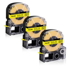 3PK Compatible with EPSON K-Sun 209BY 209BYPX 9mm Tape Black on Yellow Label