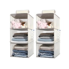 2 PCS Beige 3 Shelf Hanging Closet Organizer Storage Clothes Shelf Pocket