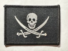 Embroidered Black Pirate Patch Crossed Swords Skull 3 1/2 x 2 1/2 Jolly Roger