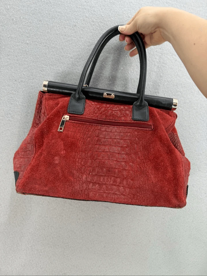BORSE IN PELLE Purse Bag Italian Alligator Embossed Red Leather handbag - Image 3 of 4
