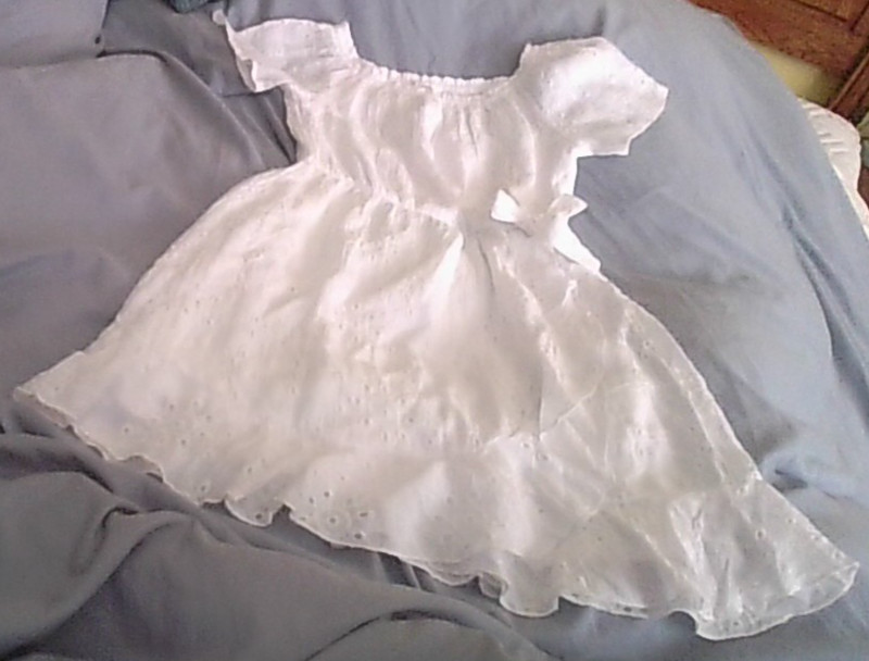 NWT White Eyelet Faux Wrap Spring Dress Girls10 Side Ruffle/Bow Elast Waist SSlv