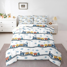Kids Train Comforter Set Twin - Cartoon Bedding for Boys  Girls with Pillow Sha