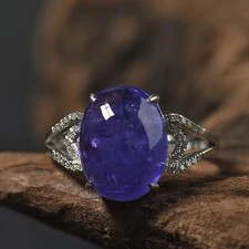 6.40Ct Oval Cut Natural Tanzanite & Diamond 18K White Gold Anniversary Ring
