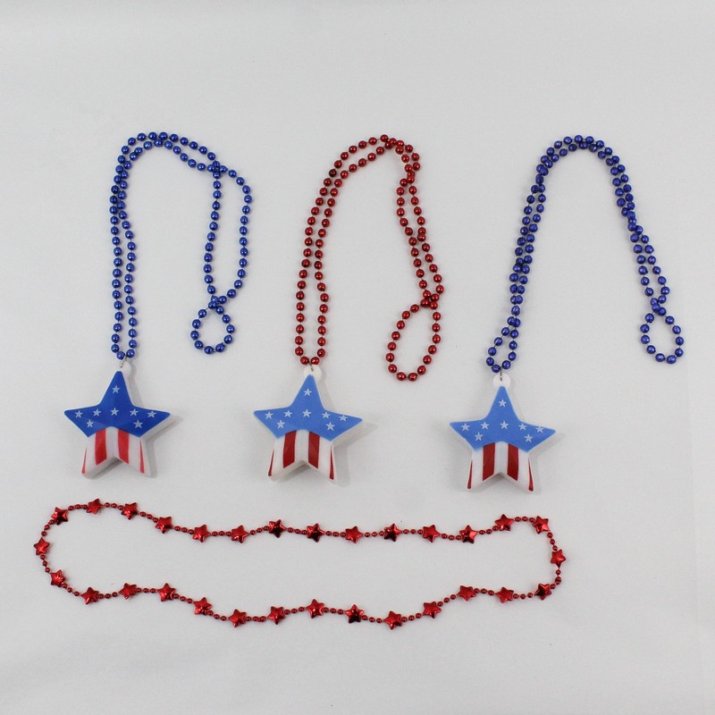 Lot of 4 Patriotic Necklaces 3 LED Star Pendants 1 Red Star Bead