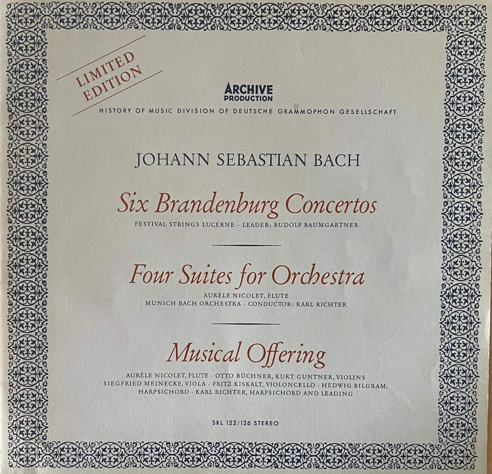 VG++ "Bach: Brandenburg Concertos/Suites/Musical Offering" 5 LPs 1964 Archiv - Image 2 of 3