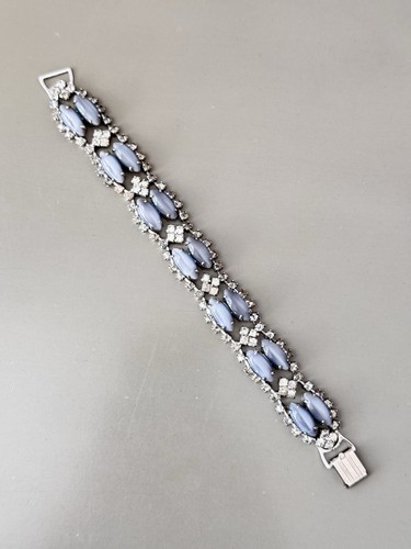 Vintage Wrap Bracelet, Gray Moonstone Cabochons, Gray Crystal!
