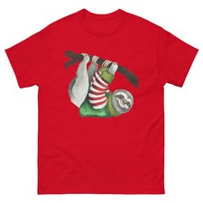 Christmas Sloth Merry Christmas Hanging from a Branch T-Shirt