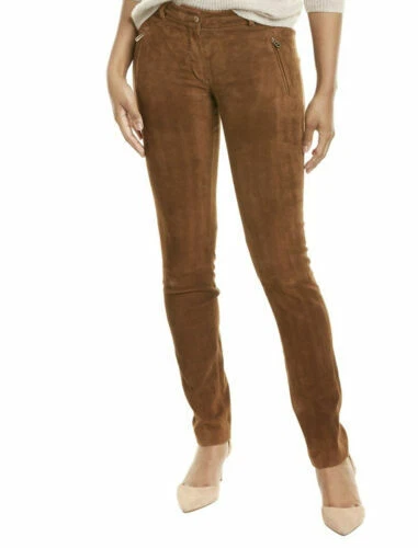 Pantaloni da donna marrone in pelle