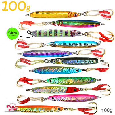 4pcs 100g fishing trolling knife flutter jig 3.5oz butterfly 4x Assist Hook New