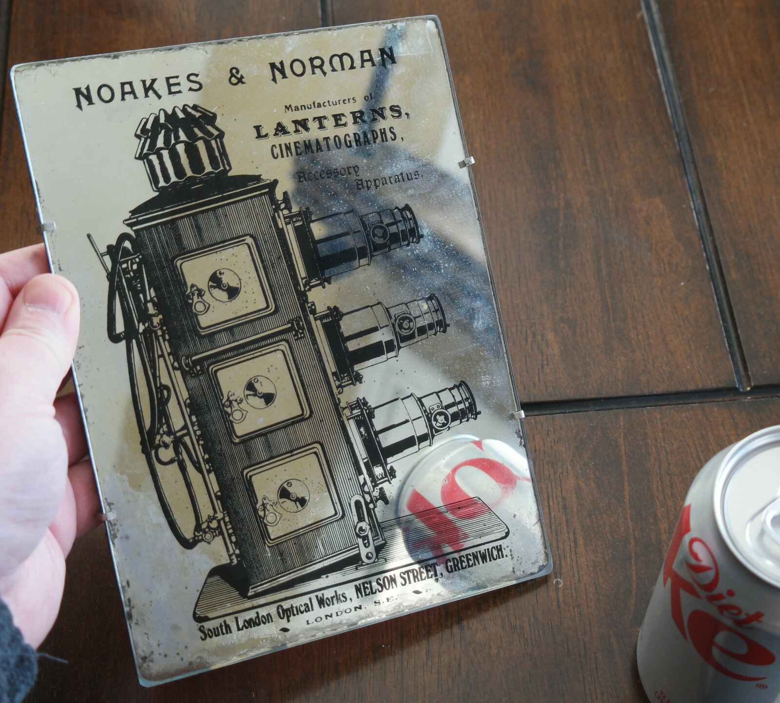 RARE 1880s TRIUNIAL Tri-unial MAGIC LANTERN advertising glass mirror sign